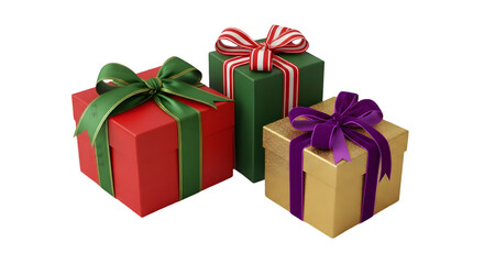 Three colorful wrapped gifts with bows on black background