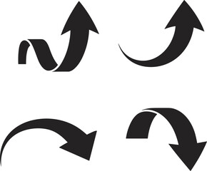 : Set of Black Curved Arrows Pointing Up and Down Direction Vector Icon
