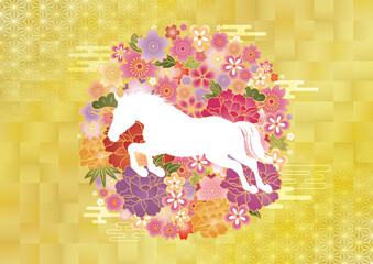 2026　令和八年 和柄　午年シルエット　ゴージャス年賀状