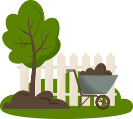 gardening illustration with green tree