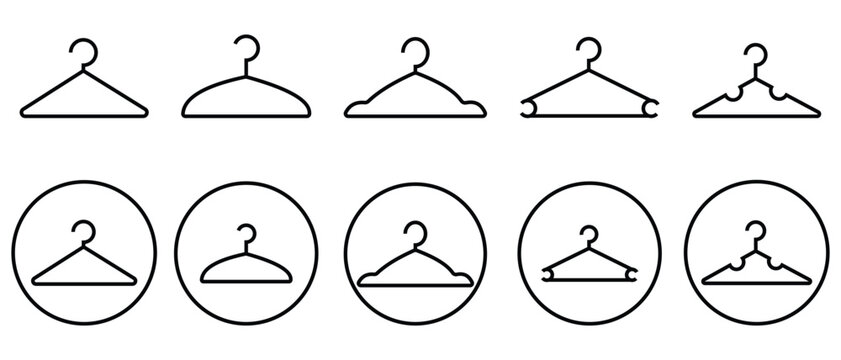 Clothes hanger icon set. Silhouette of clothes hanger vector set collection. Minimalistic Linear icon of cloths hanger symbol. Vector Illustration.