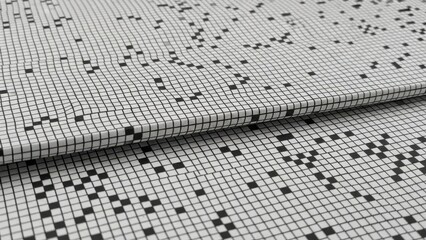 Abstract digital grid pattern with scattered dark squares creating a textured futuristic and minimalist design background 