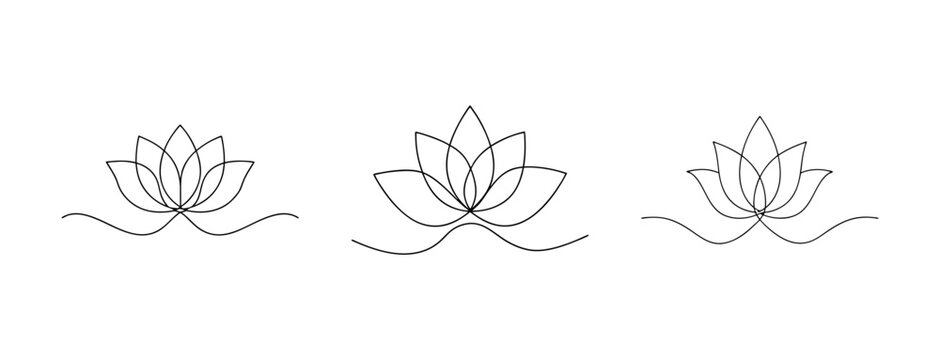 Three elegant hand-drawn lotus flower designs in outline style