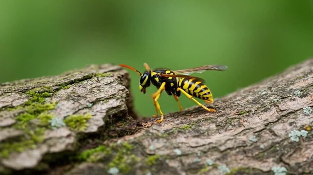 Yellowjacket on Tree Bark