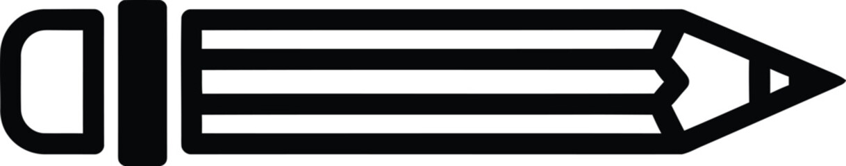 Black Outline Icon of a Pencil with Eraser on a White Background Keywords: pencil icon, writing icon, drawing icon, education icon, stationery icon, office supplies icon, art icon, creative icon