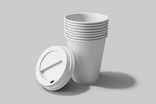 realistic stack of disposable paper coffee drink cup mockup for cafe branding and packaging design template 3d render isolated