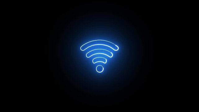 Neon glowing Wi-Fi icon with black background 4k