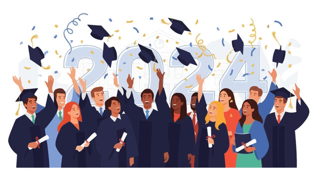 Celebrating Academic Achievement with Graduates Tossing Caps and Diplomas
