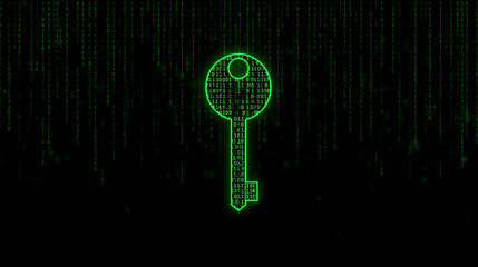 Green Binary Code Key Logo Design on Dark Background
