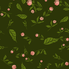 Seamless pink peony floral pattern in a flat minimalist style with soft gradients and a touch of realism. Elegant botanical background featuring peony flowers, buds, and branches 
