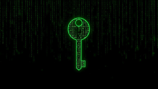 Green Binary Code Key Logo Design on Dark Background