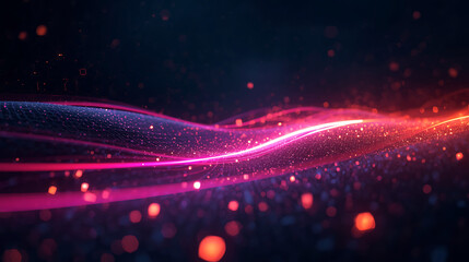 neon light wave with pink and blue colors and orange dots on dark background