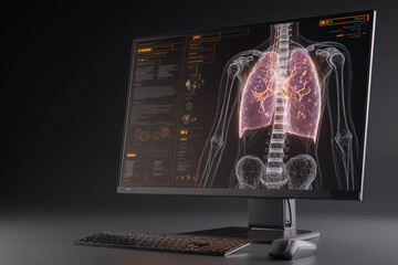 Medical professional analyzing lung scan on modern computer screen
