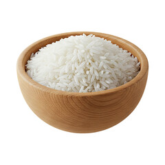 Cooked rice in wood bowl on Transparent Background PNG Generative AI