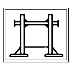 This minimalist black line art illustration features a robust abstract geometric shape 