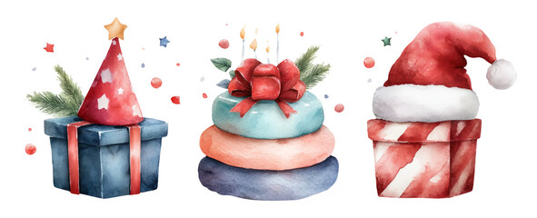 Festive celebration elements with colorful cakes, gifts, and party hats for universal joy