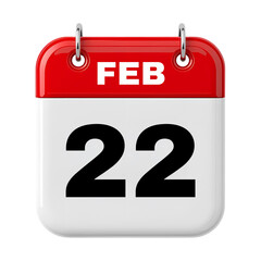 22 February Date Calendar 3D