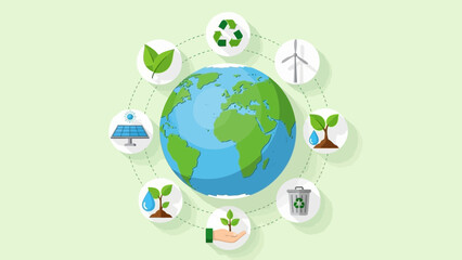 Eco-Friendly Sustainability Concepts Featuring Renewable Energy and Recycling Initiatives for a