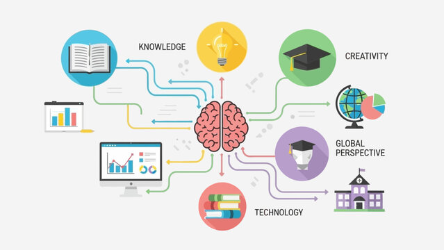 Educational infographic illustrating the interconnectedness of knowledge creativity technology and