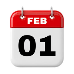 1 February Date Calendar 3D