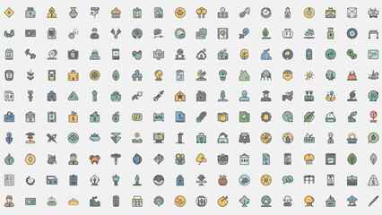 Extensive collection of digital icons representing various objects and symbols for design projects