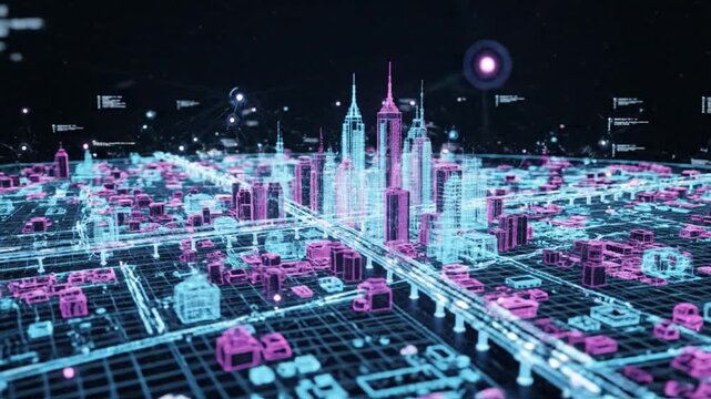 Futuristic Cityscape Hologram Map Seamless Loop Animation