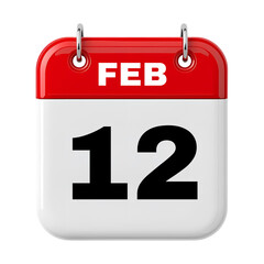 12 February Date Calendar 3D