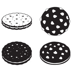 Bundle collection set design four types of chocolate sandwich cookies silhouette art design illustration