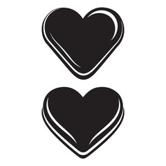 Bundle collection set design two black glossy hearts isolated on silhouette art design illustration