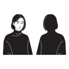 Bundle collection set design front and back view of woman with short hair silhouette art design illustration