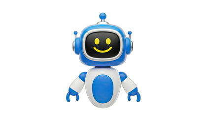 Smiling Robot with Happy Face on White Background