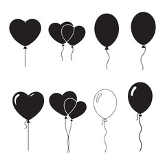 Bundle collection set design set of black balloon silhouettes for celebration silhouette art design illustration