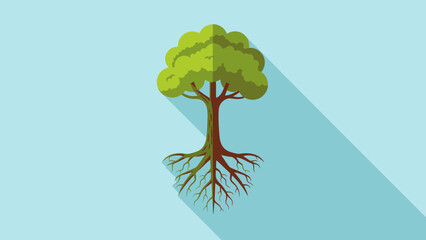 Illustration of a Tree with Visible Roots Showing Nature's Balance and Growth