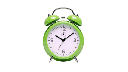 Green Alarm Clock Showing Time on White Background