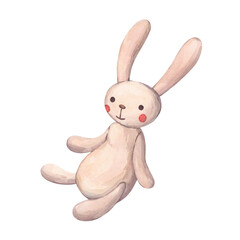 Watercolor illustration of a stuffed rabbit