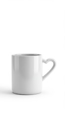 Obraz premium Clean white coffee mug mockup featuring a unique heart-shaped handle, isolated against a crisp white background for easy design insertion ,wedding ,drink ,design