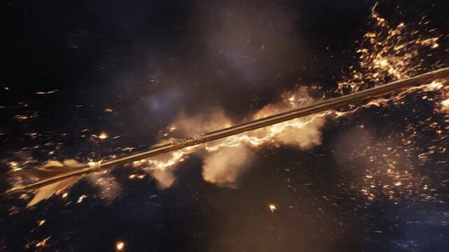 Golden arrow flying through sparks and light.