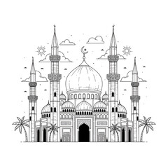 Fototapeta premium Hand Drawn Mosque Islamic Architecture Sketch hand drawn