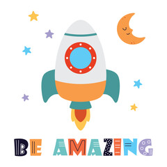 cartoon poster with rocket
