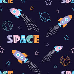 rockets in space seamless pattern