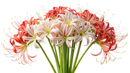 A captivating display of red and pink spider lilies isolated on a black background
