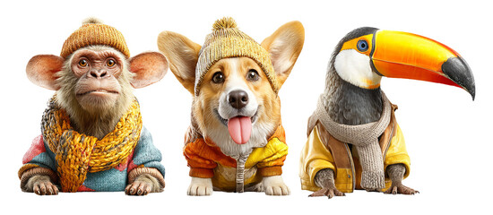 Fototapeta premium Colorblock Animal Fashion in Clean Studio Setting with Bold Looks and Playful Vibes