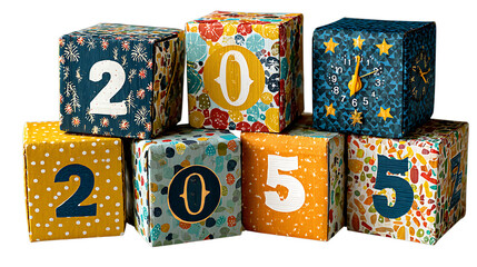 cubes with numbers on 2025 years end on white background