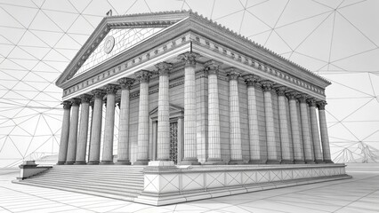 Historic building with columns and triangular roof design