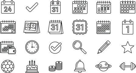 Calendar and planning related icons with other miscellaneous symbols on white background date month © MDBENJIR