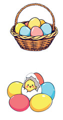 Vsai easter basket with eggs and chick hatching