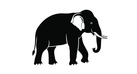 Obraz premium Majestic elephant silhouette walking with tusks and trunk raised