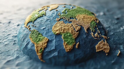 Fototapeta premium Artistic, sculpted earth globe with continents and surrounding textured ocean