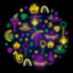 Mardi Gras neon decorative concept in vector.