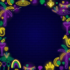 Mardi Gras neon decorative frame in vector. © Daria